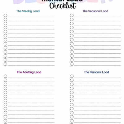 Blank Monthly Mental Load Checklist for Moms